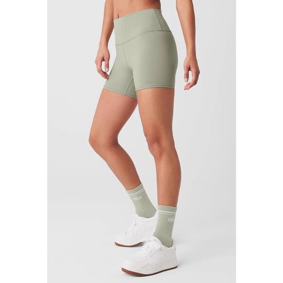 Alo Yoga Airbrush 5” Sage Green High Waist Biker Athletic Workout Shorts S - Picture 2 of 9